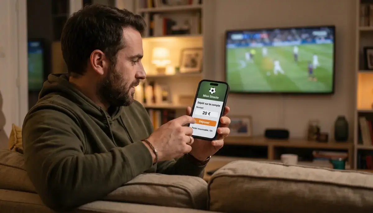 Parieur effectuant un dépôt sur un site de paris sportifs ANJ depuis un smartphone